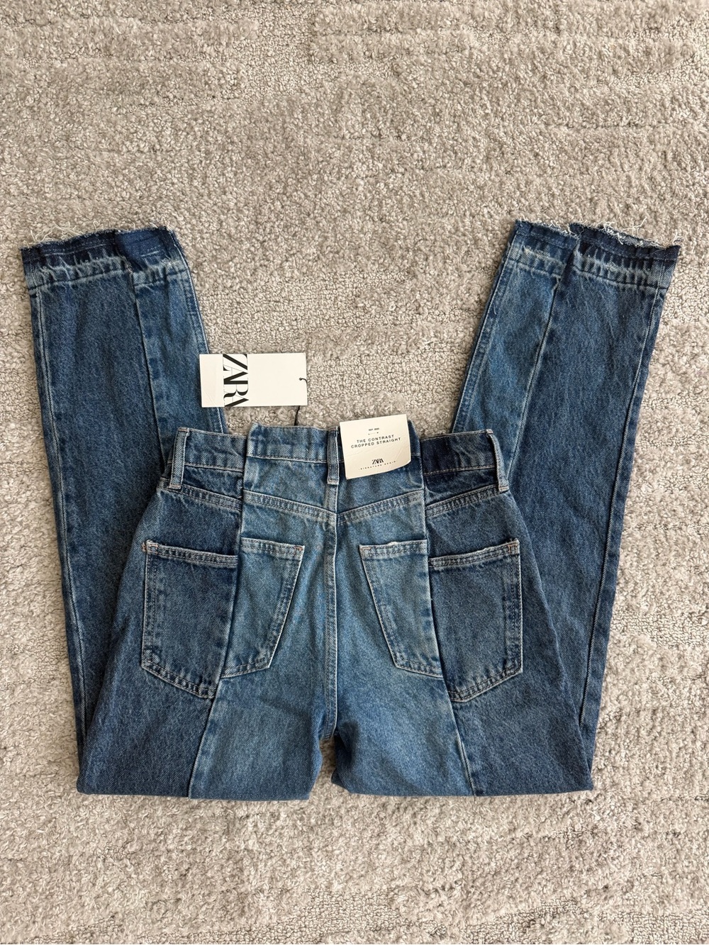 NWT Zara Size 4 100% Cotton Contrast Cropped Straight Jeans